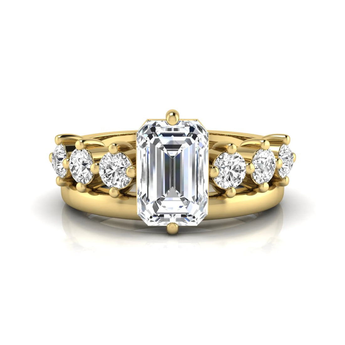 OctaPearl 2 ct Radiant Cut Lab Grown Diamond Side Stone Engagement Ring