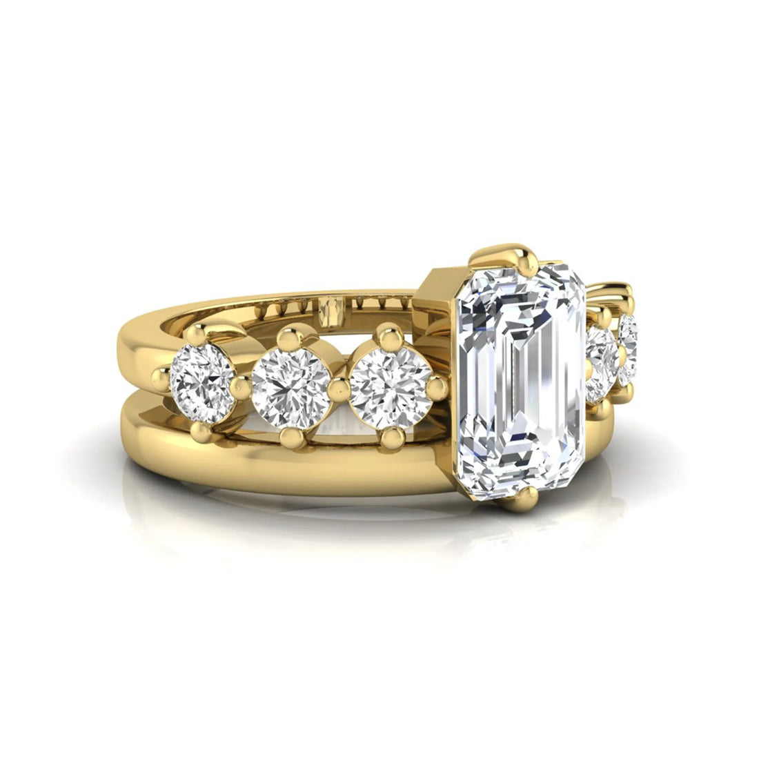 OctaPearl 2 ct Radiant Cut Lab Grown Diamond Side Stone Engagement Ring