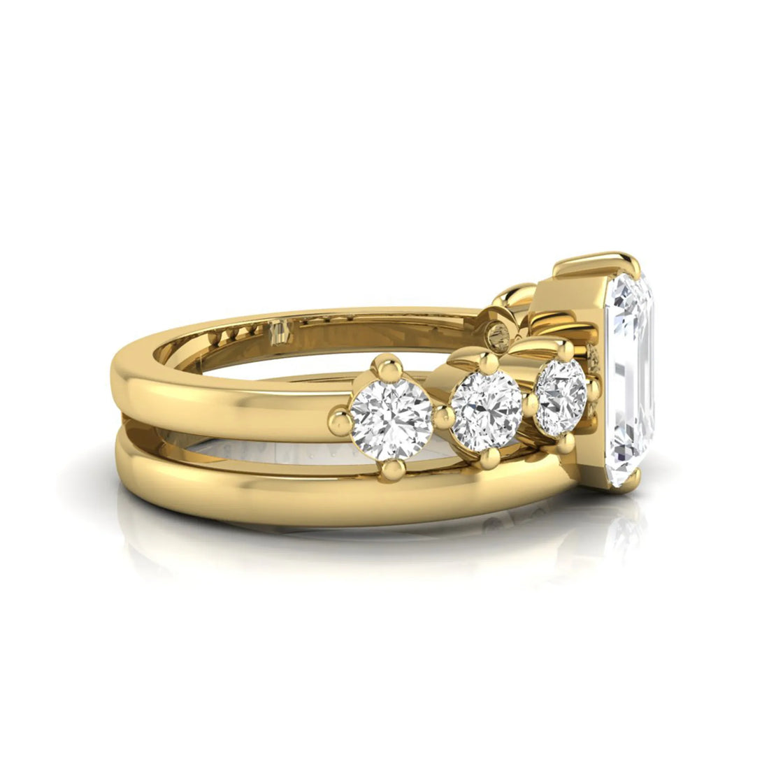 OctaPearl 2 ct Radiant Cut Lab Grown Diamond Side Stone Engagement Ring