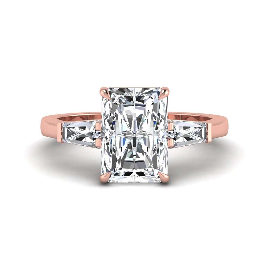 OctaPearl 3.5 ct Radiant Cut Lab Grown Diamond Three Stone Engagement Ring