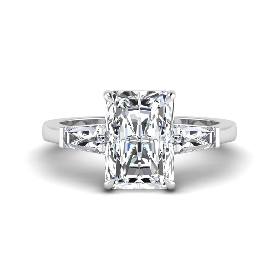OctaPearl 3.5 ct Radiant Cut Lab Grown Diamond Three Stone Engagement Ring