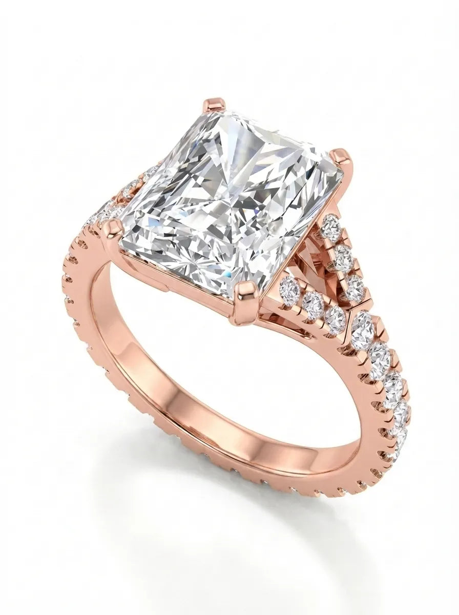 OctaPearl 3.5 ct Radiant Cut Split Shank Lab Grown Diamond Engagement Ring