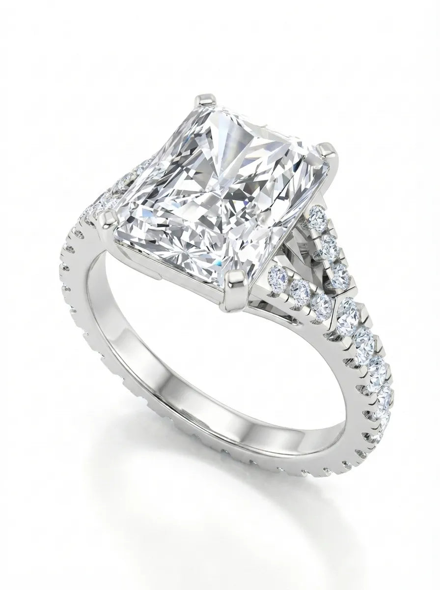 OctaPearl 3.5 ct Radiant Cut Split Shank Lab Grown Diamond Engagement Ring