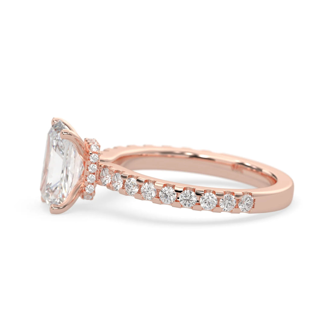 OctaPearl 1.5 ct Radiant Hidden Halo Lab Grown Diamond Pave Engagement Ring