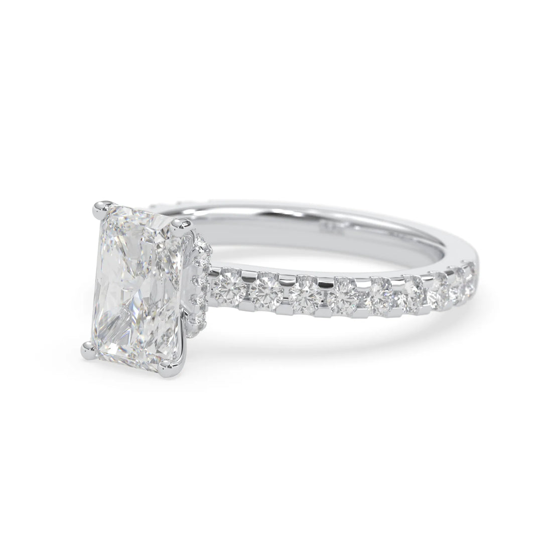 OctaPearl 1.5 ct Radiant Hidden Halo Lab Grown Diamond Pave Engagement Ring