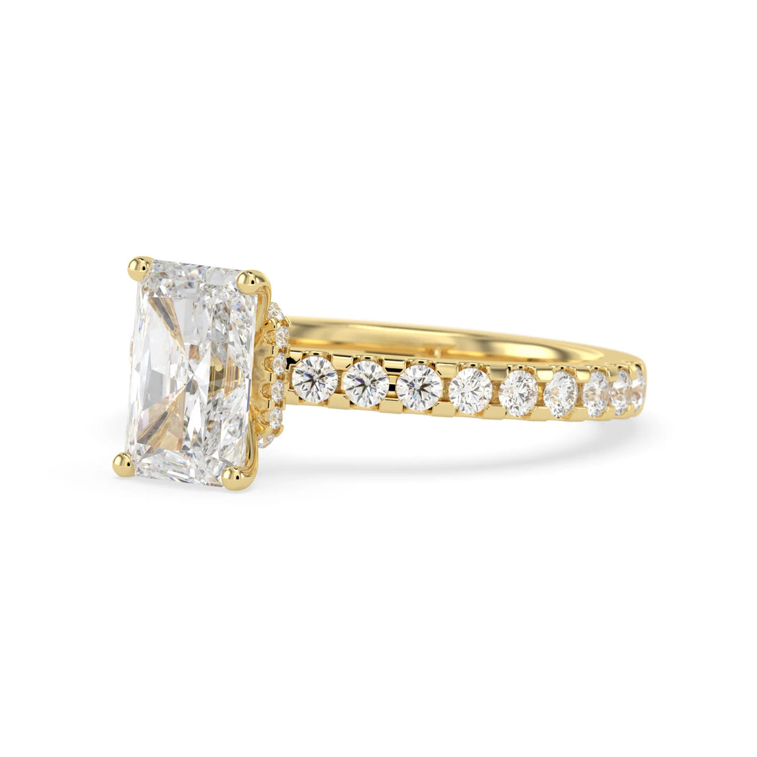 OctaPearl 1.5 ct Radiant Hidden Halo Lab Grown Diamond Pave Engagement Ring