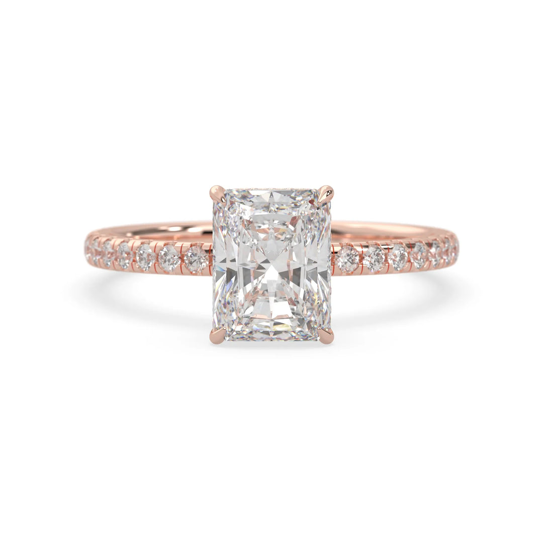 OctaPearl 2.5 ct Radiant Hidden Halo Lab Grown Diamond Pave Engagement Ring