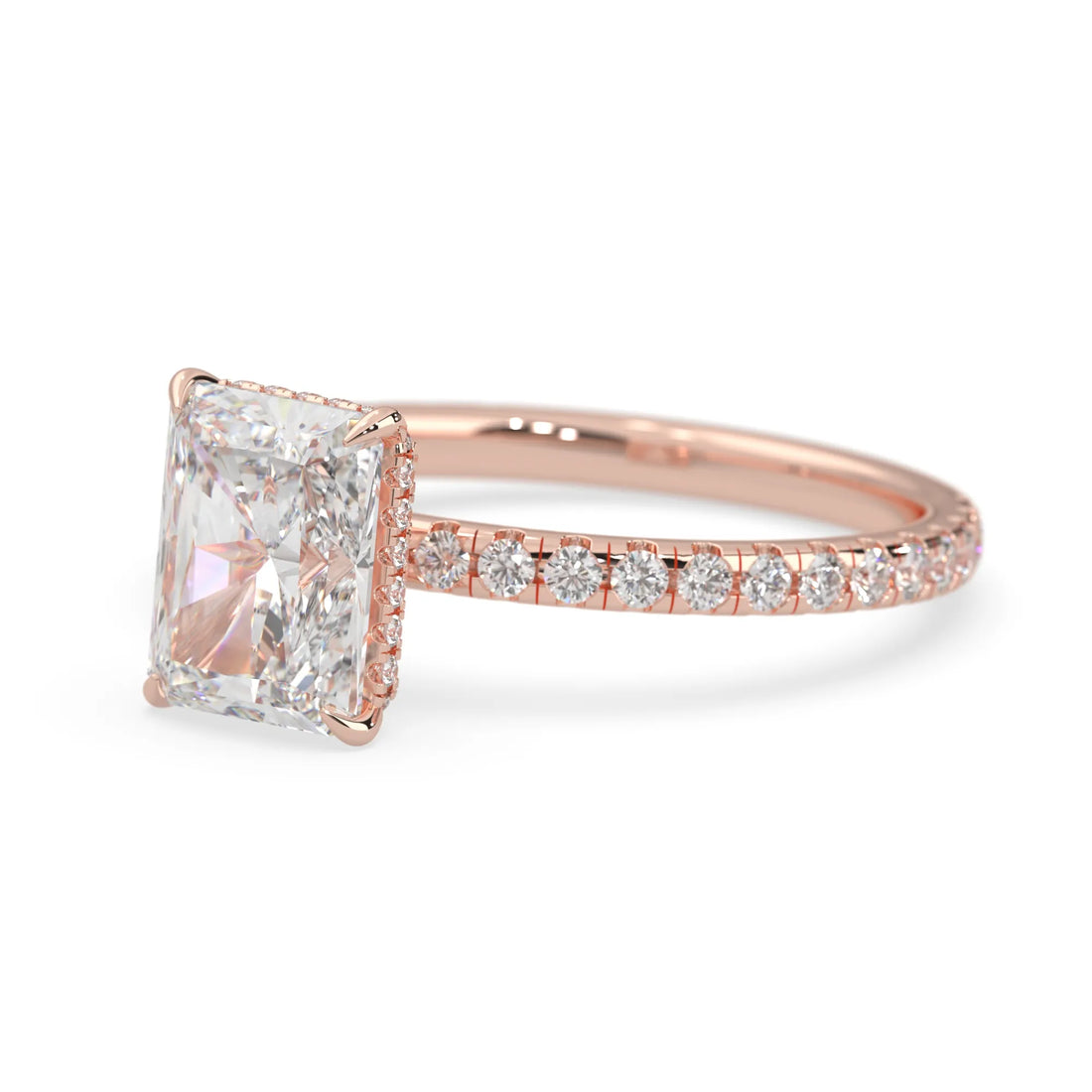 OctaPearl 2.5 ct Radiant Hidden Halo Lab Grown Diamond Pave Engagement Ring