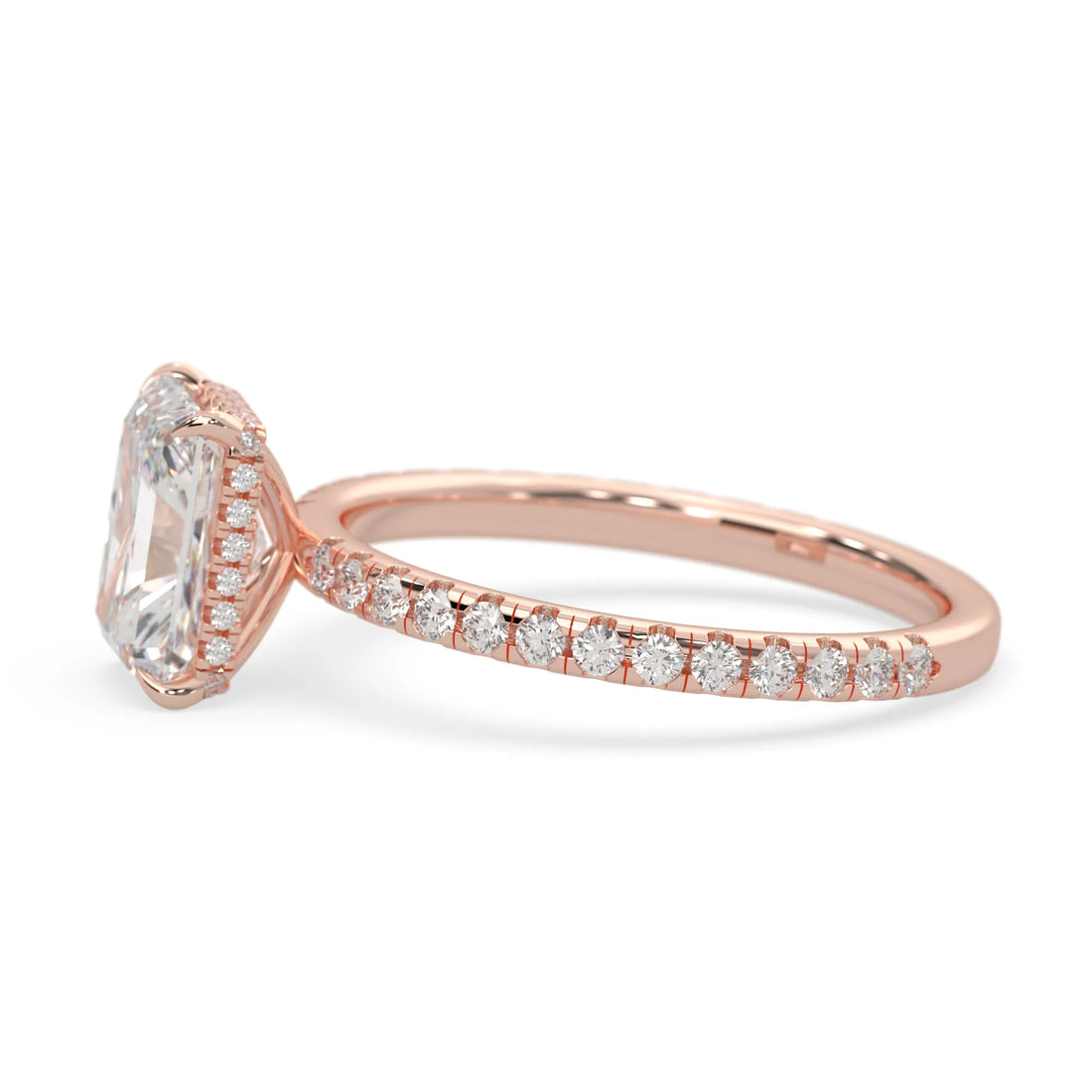 OctaPearl 2.5 ct Radiant Hidden Halo Lab Grown Diamond Pave Engagement Ring