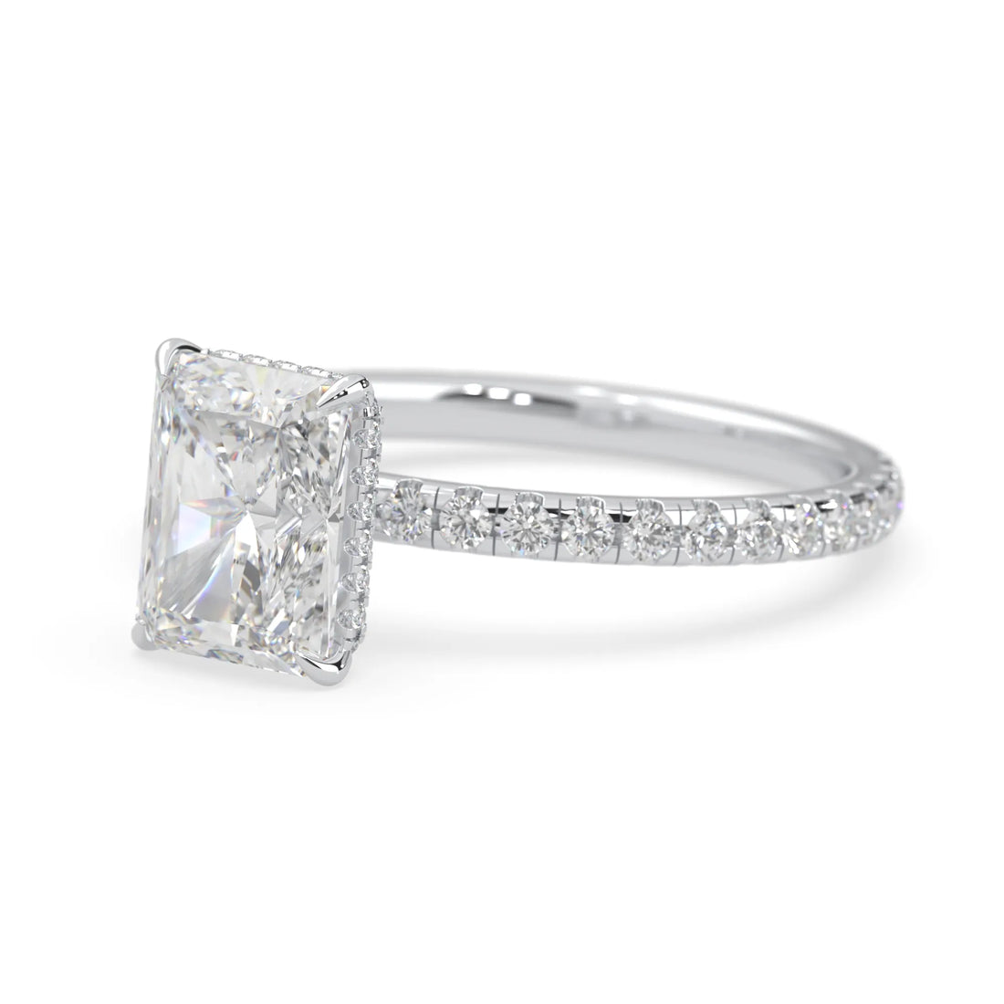 OctaPearl 2.5 ct Radiant Hidden Halo Lab Grown Diamond Pave Engagement Ring