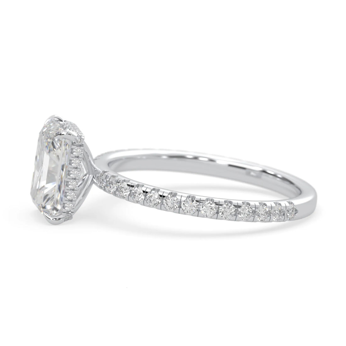 OctaPearl 2.5 ct Radiant Hidden Halo Lab Grown Diamond Pave Engagement Ring