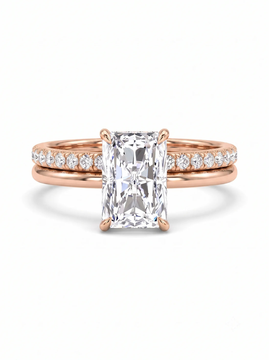 OctaPearl 2 ct Radiant Hidden Halo Pavé Lab Grown Diamond Bridal Ring Set