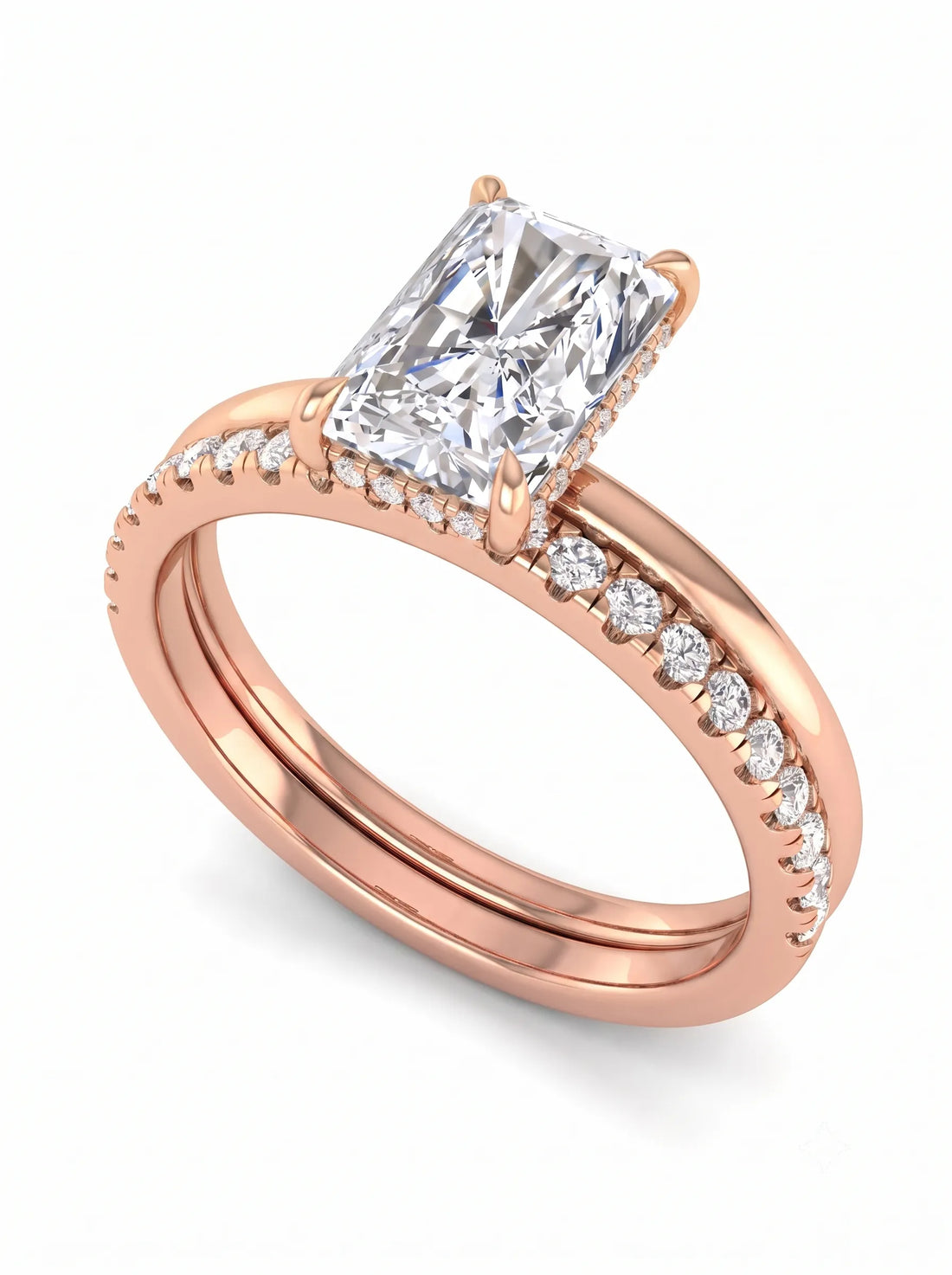 OctaPearl 2 ct Radiant Hidden Halo Pavé Lab Grown Diamond Bridal Ring Set