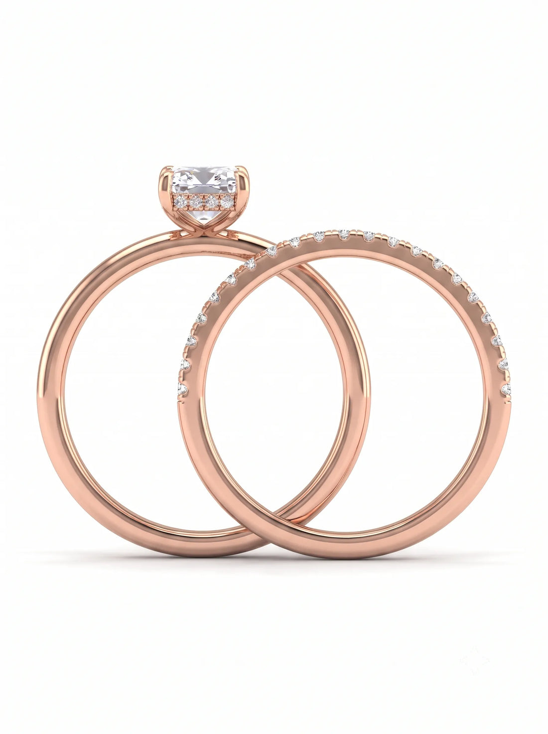 OctaPearl 2 ct Radiant Hidden Halo Pavé Lab Grown Diamond Bridal Ring Set