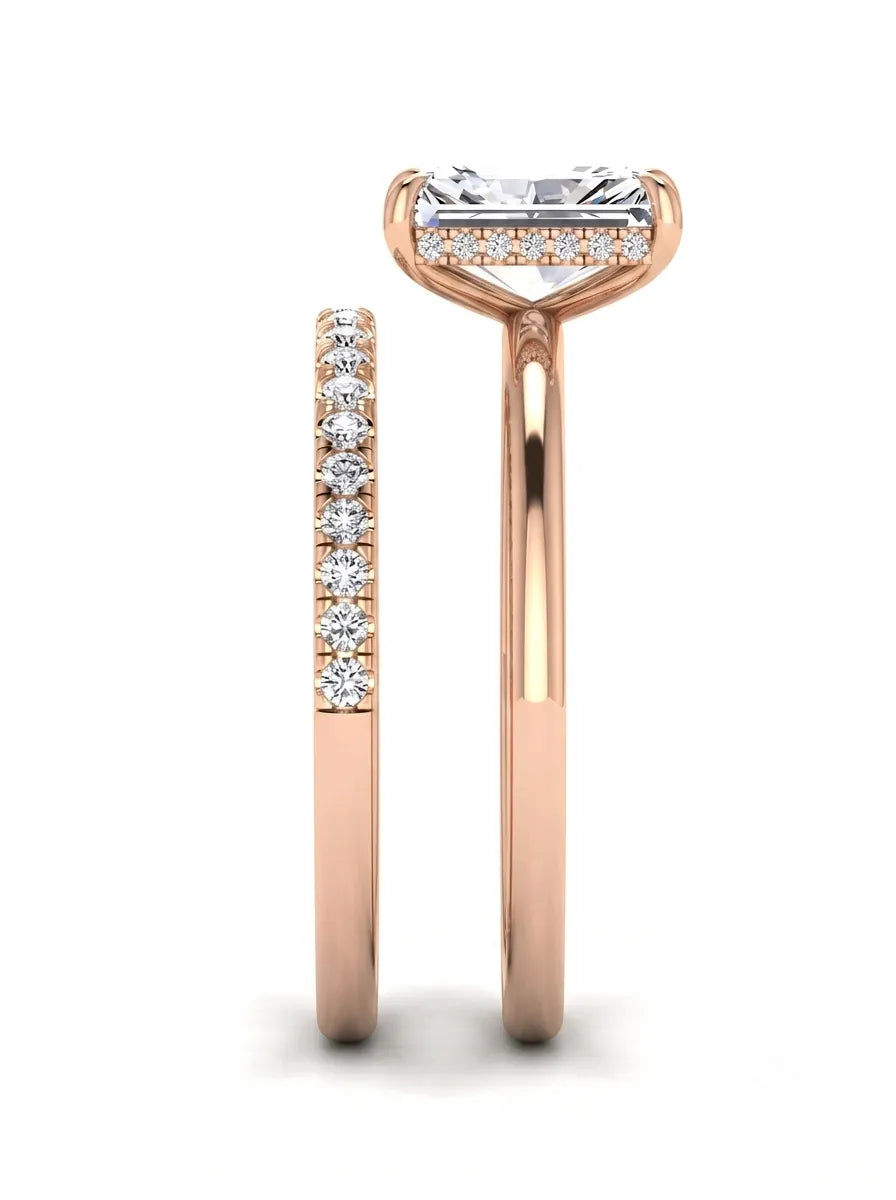OctaPearl 2 ct Radiant Hidden Halo Pavé Lab Grown Diamond Bridal Ring Set