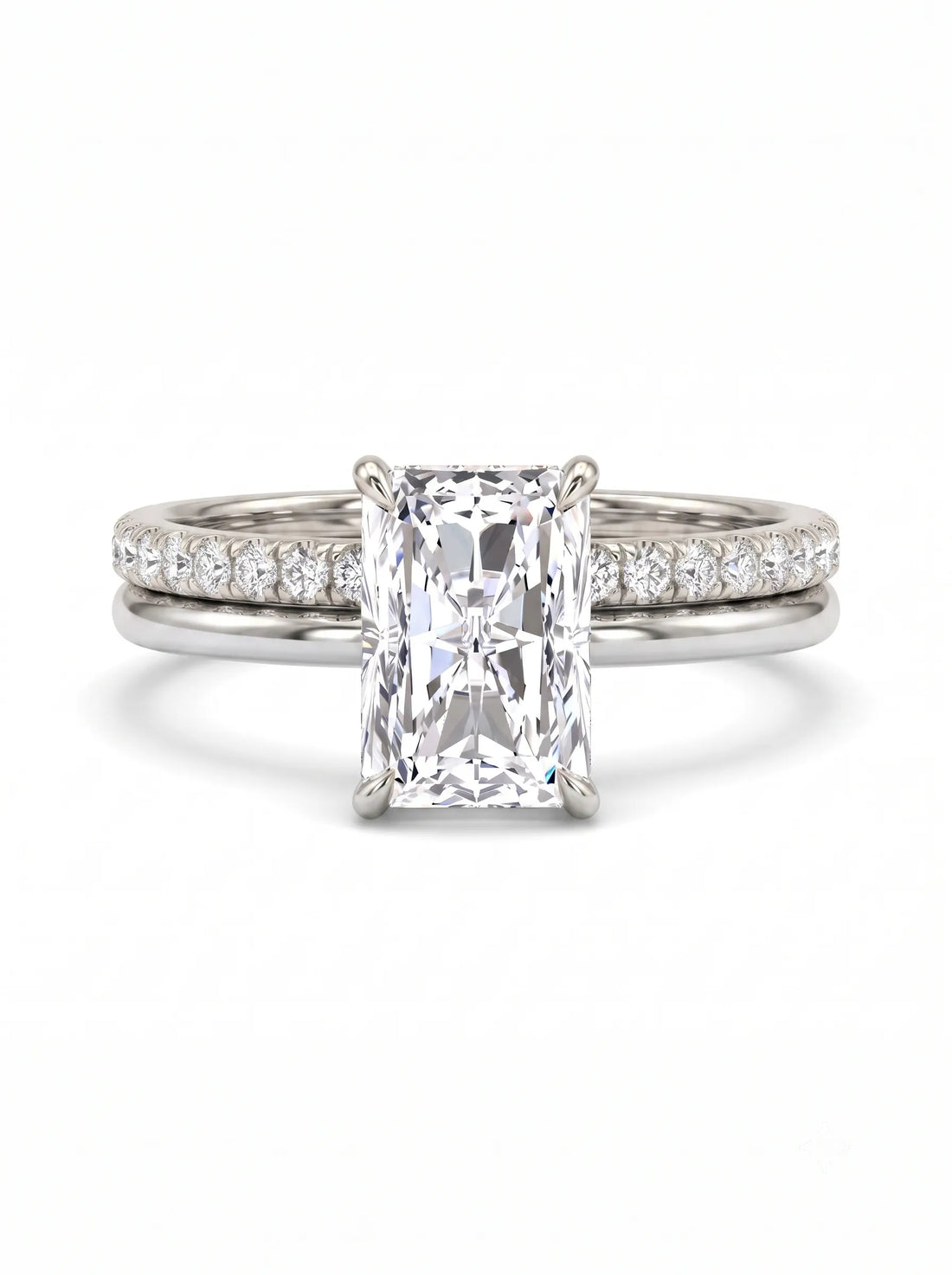OctaPearl 2 ct Radiant Hidden Halo Pavé Lab Grown Diamond Bridal Ring Set