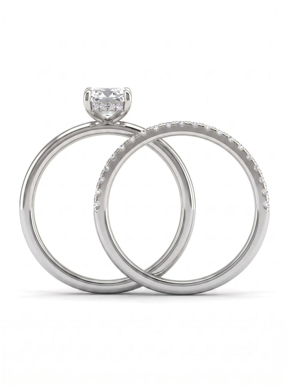 OctaPearl 2 ct Radiant Hidden Halo Pavé Lab Grown Diamond Bridal Ring Set