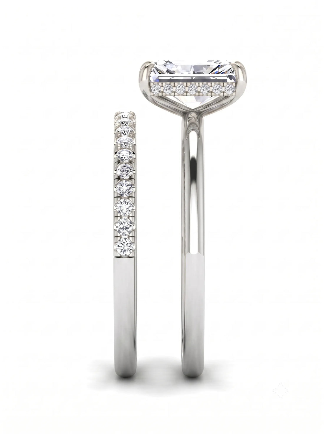 OctaPearl 2 ct Radiant Hidden Halo Pavé Lab Grown Diamond Bridal Ring Set