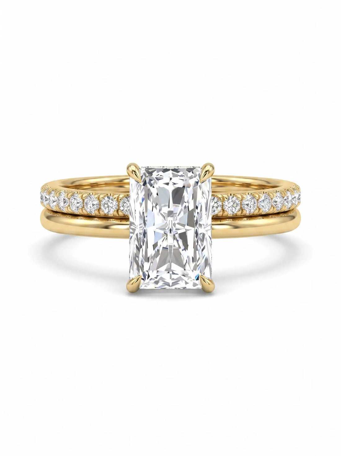 OctaPearl 2 ct Radiant Hidden Halo Pavé Lab Grown Diamond Bridal Ring Set