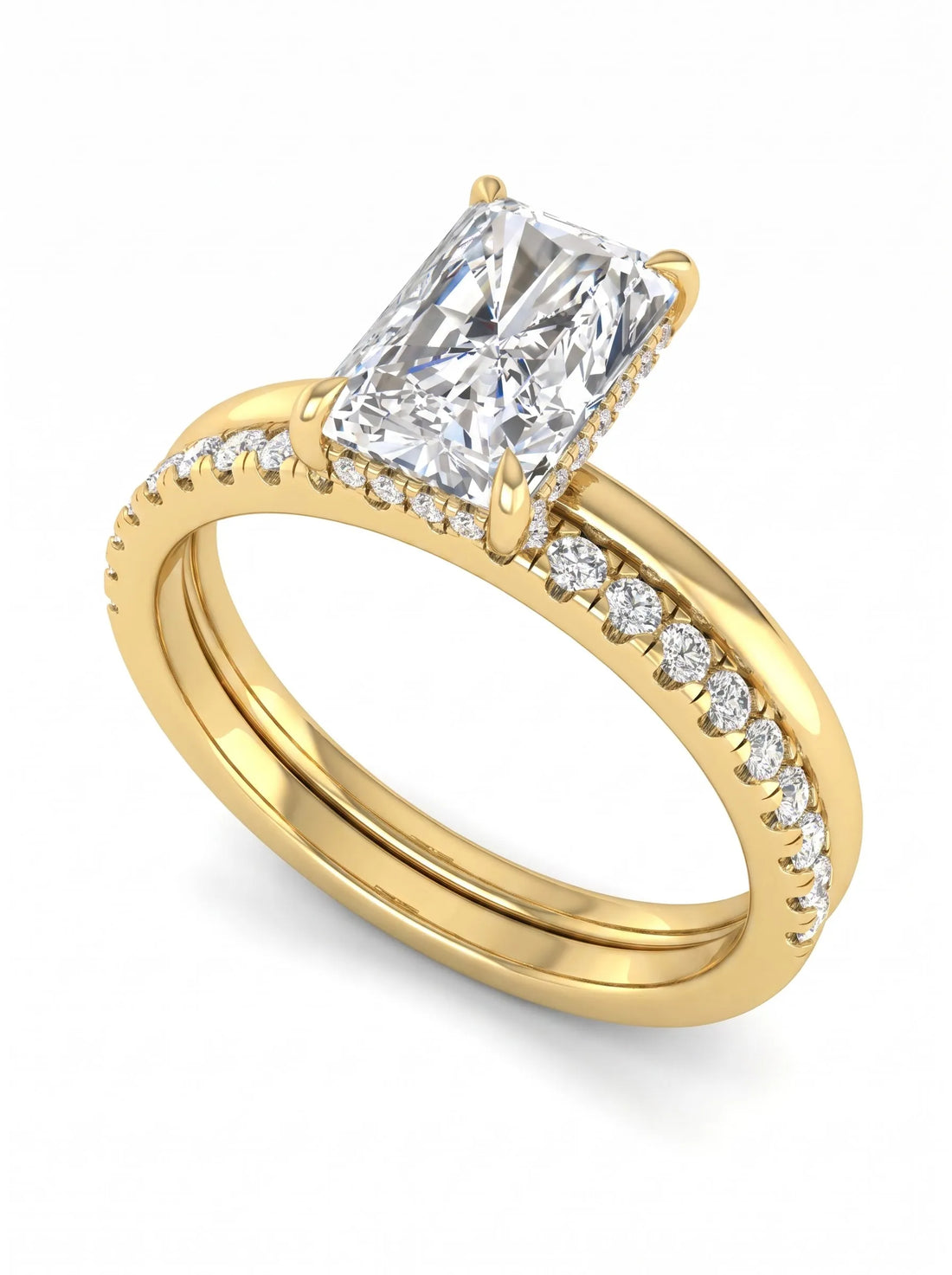 OctaPearl 2 ct Radiant Hidden Halo Pavé Lab Grown Diamond Bridal Ring Set