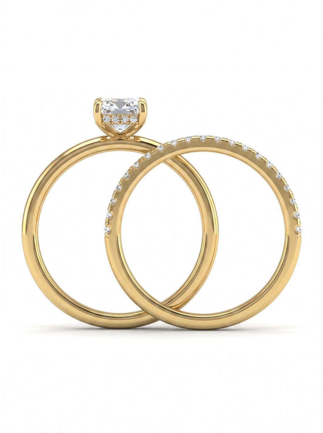 OctaPearl 2 ct Radiant Hidden Halo Pavé Lab Grown Diamond Bridal Ring Set