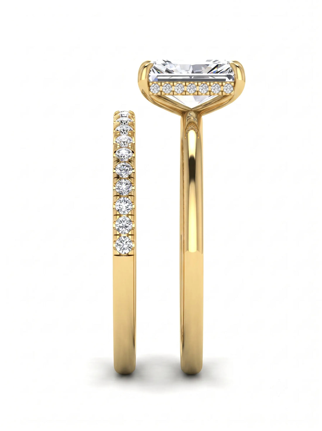 OctaPearl 2 ct Radiant Hidden Halo Pavé Lab Grown Diamond Bridal Ring Set