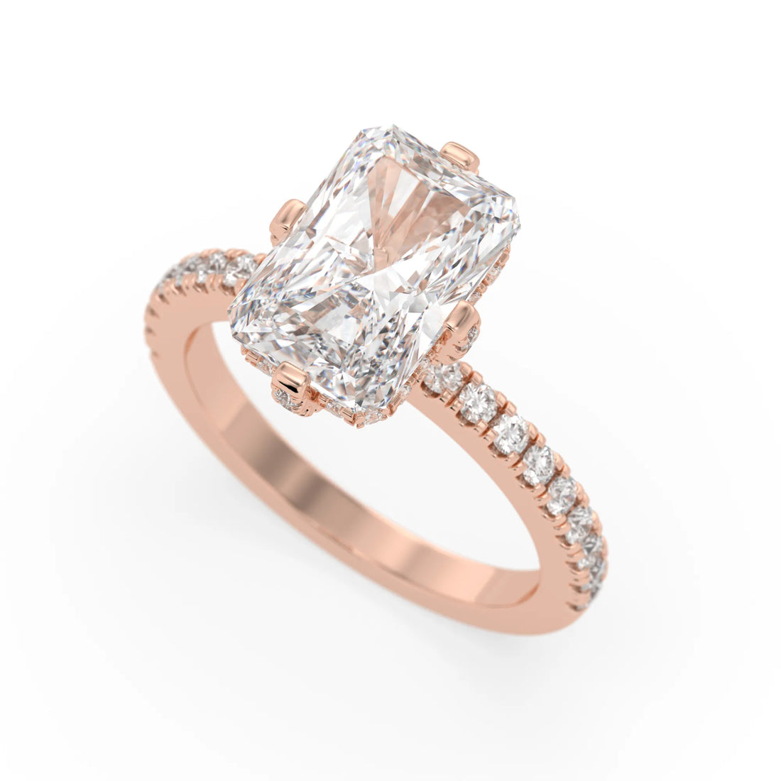 OctaPearl Radiant Cut Lab Grown Diamond Hidden Halo Pavé Engagement Ring