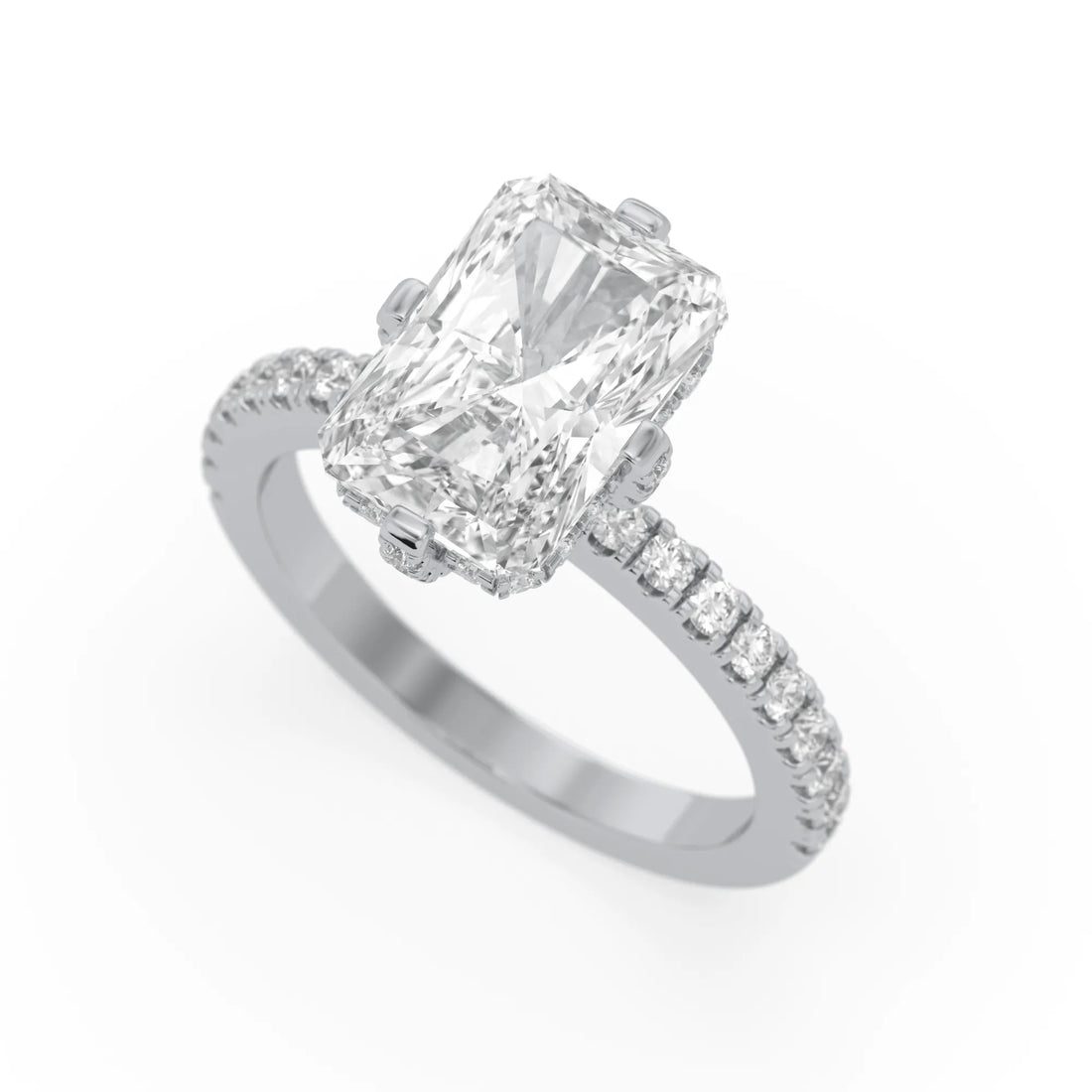 OctaPearl Radiant Cut Lab Grown Diamond Hidden Halo Pavé Engagement Ring