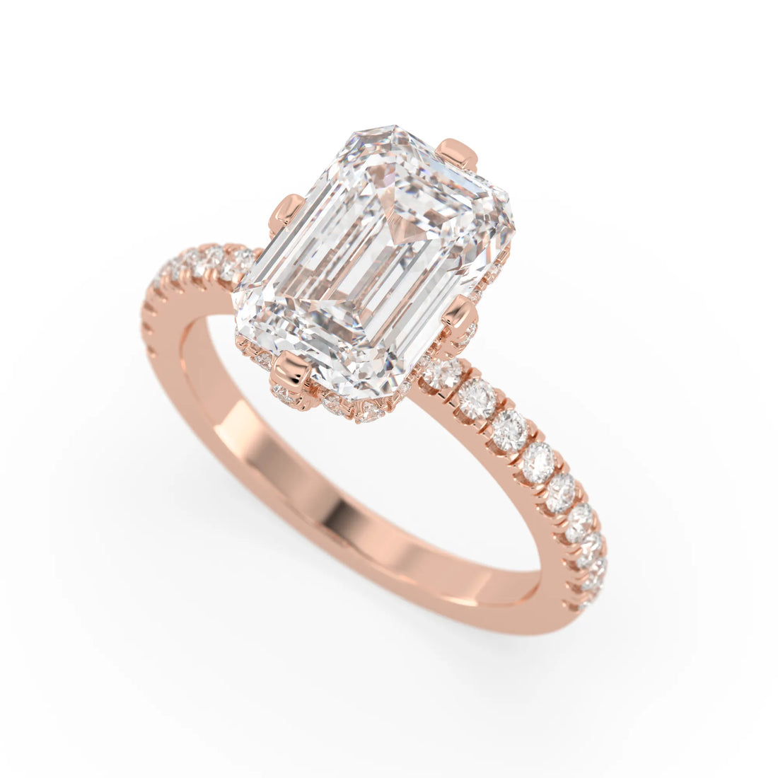 OctaPearl 4 ct Radiant Cut Hidden Halo Side Stone Lab Grown Diamond Engagement Ring