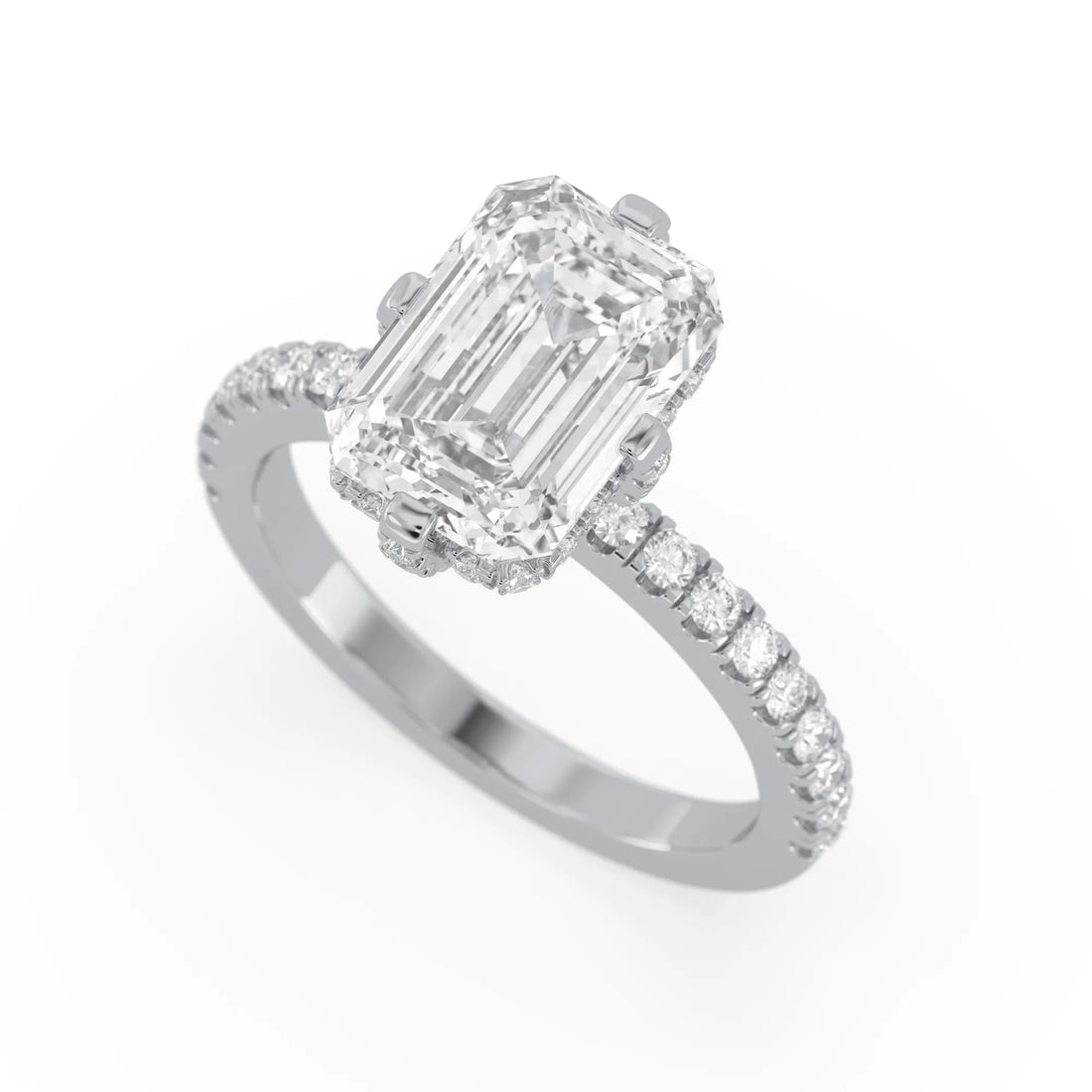 OctaPearl 4 ct Radiant Cut Hidden Halo Side Stone Lab Grown Diamond Engagement Ring