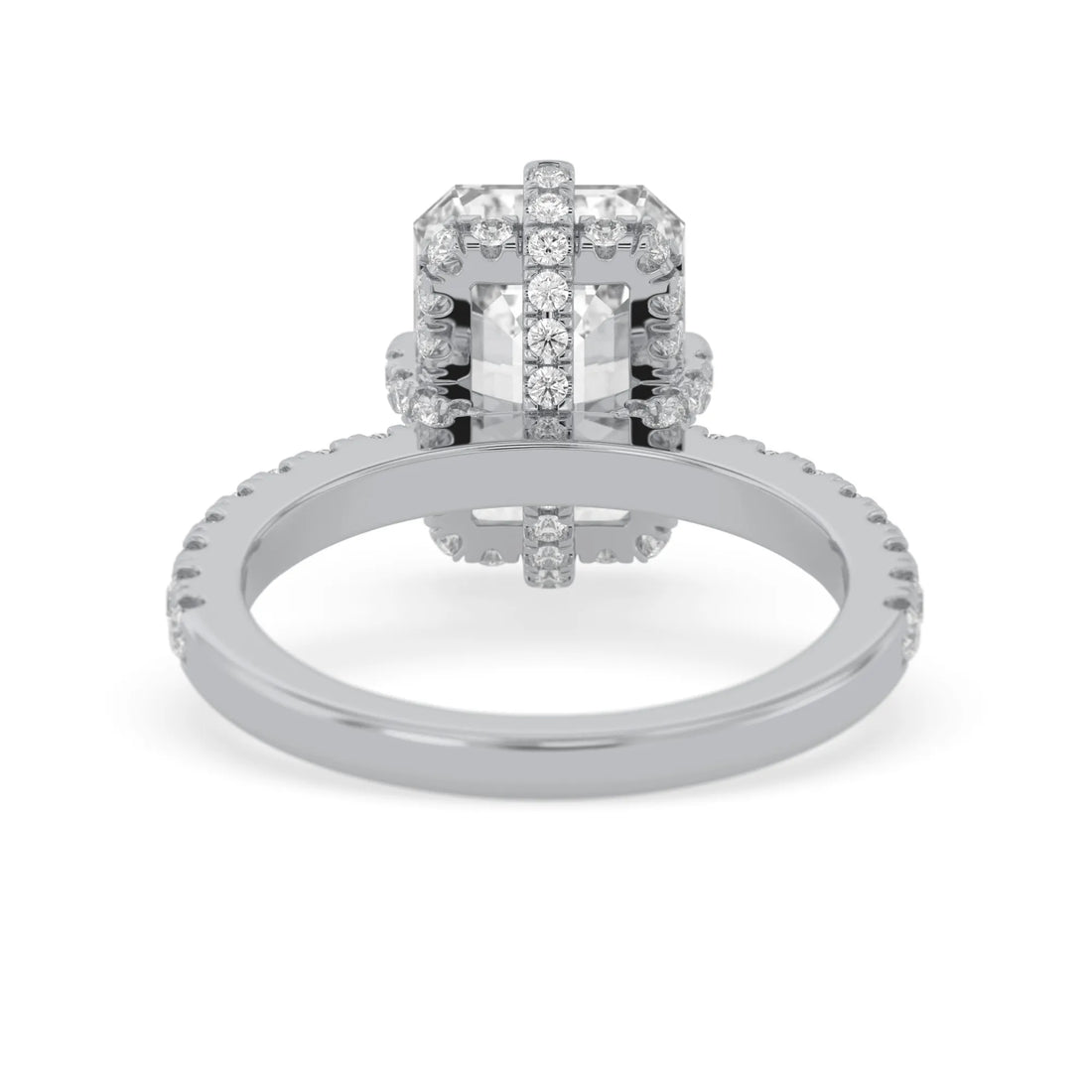 OctaPearl 4 ct Radiant Cut Hidden Halo Side Stone Lab Grown Diamond Engagement Ring