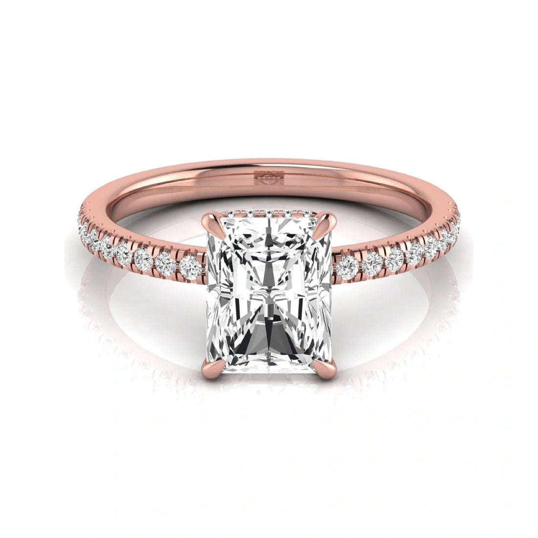 OctaPearl 2.5 ct Radiant Hidden Halo Side Stone Lab Grown Diamond Engagement Ring