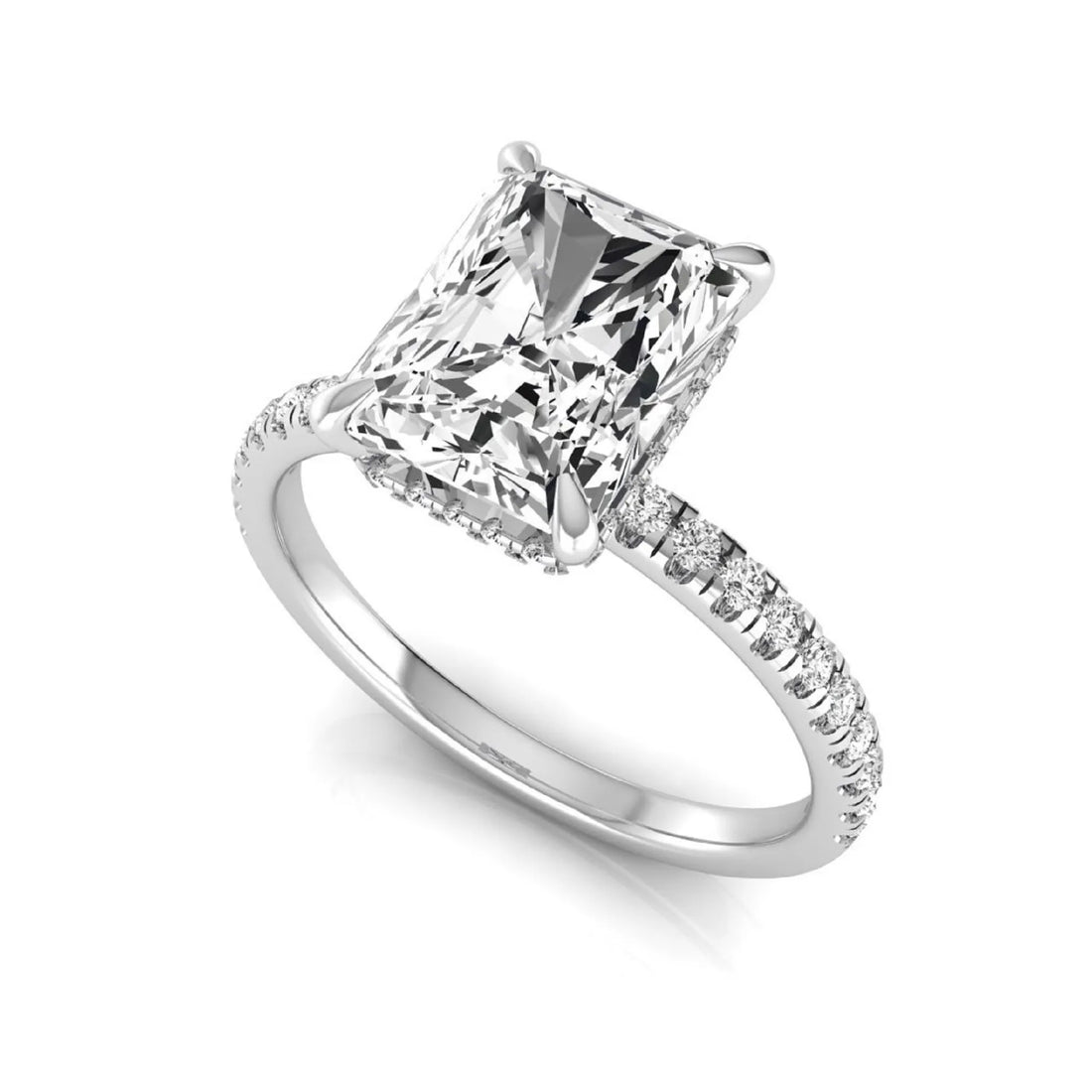 OctaPearl 2.5 ct Radiant Hidden Halo Side Stone Lab Grown Diamond Engagement Ring