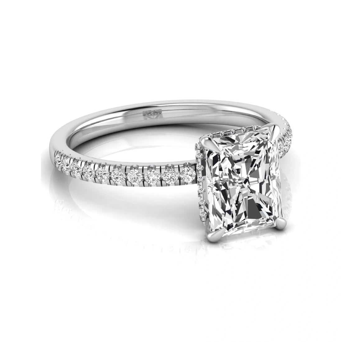 OctaPearl 2.5 ct Radiant Hidden Halo Side Stone Lab Grown Diamond Engagement Ring