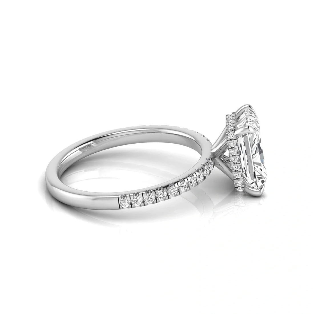 OctaPearl 2.5 ct Radiant Hidden Halo Side Stone Lab Grown Diamond Engagement Ring