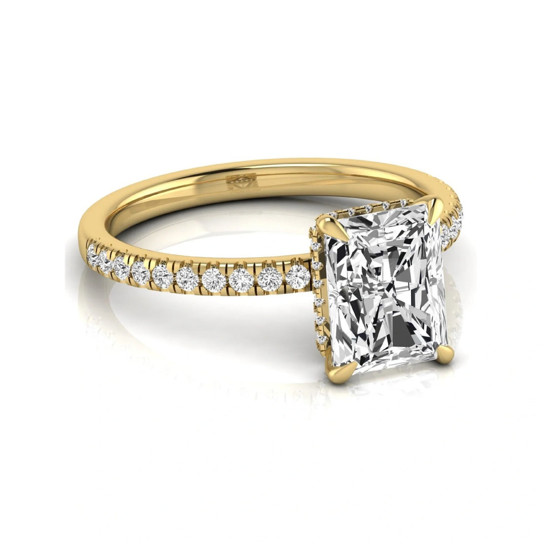 OctaPearl 2.5 ct Radiant Hidden Halo Side Stone Lab Grown Diamond Engagement Ring