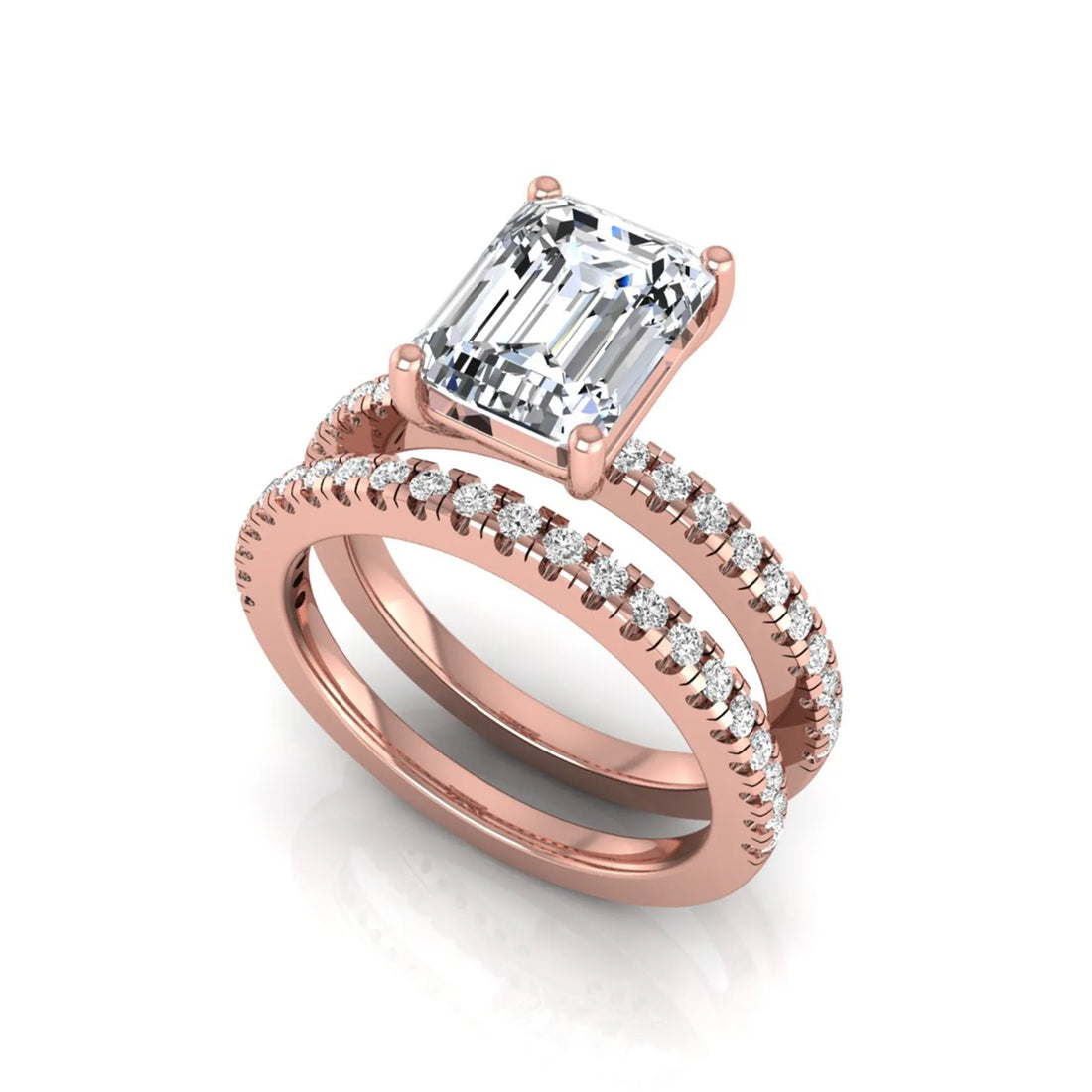 OctaPearl 2.5 ct Radiant Lab Grown Diamond Double Pavé Bridal Ring Set