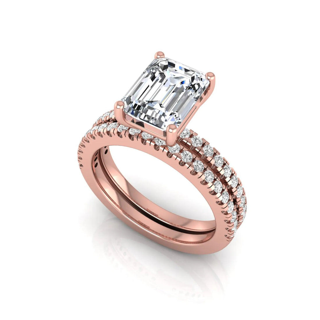 OctaPearl 2.5 ct Radiant Lab Grown Diamond Double Pavé Bridal Ring Set