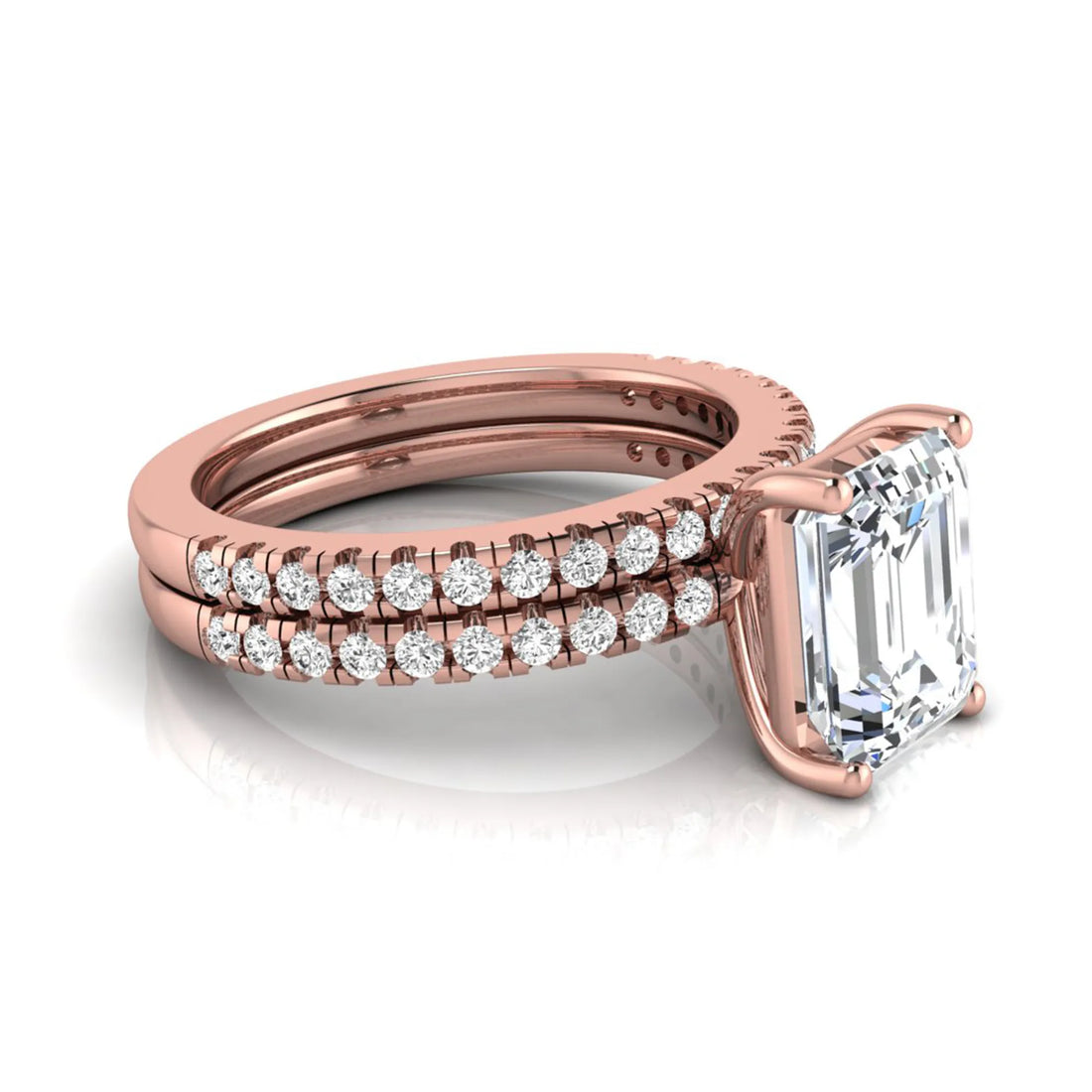 OctaPearl 2.5 ct Radiant Lab Grown Diamond Double Pavé Bridal Ring Set