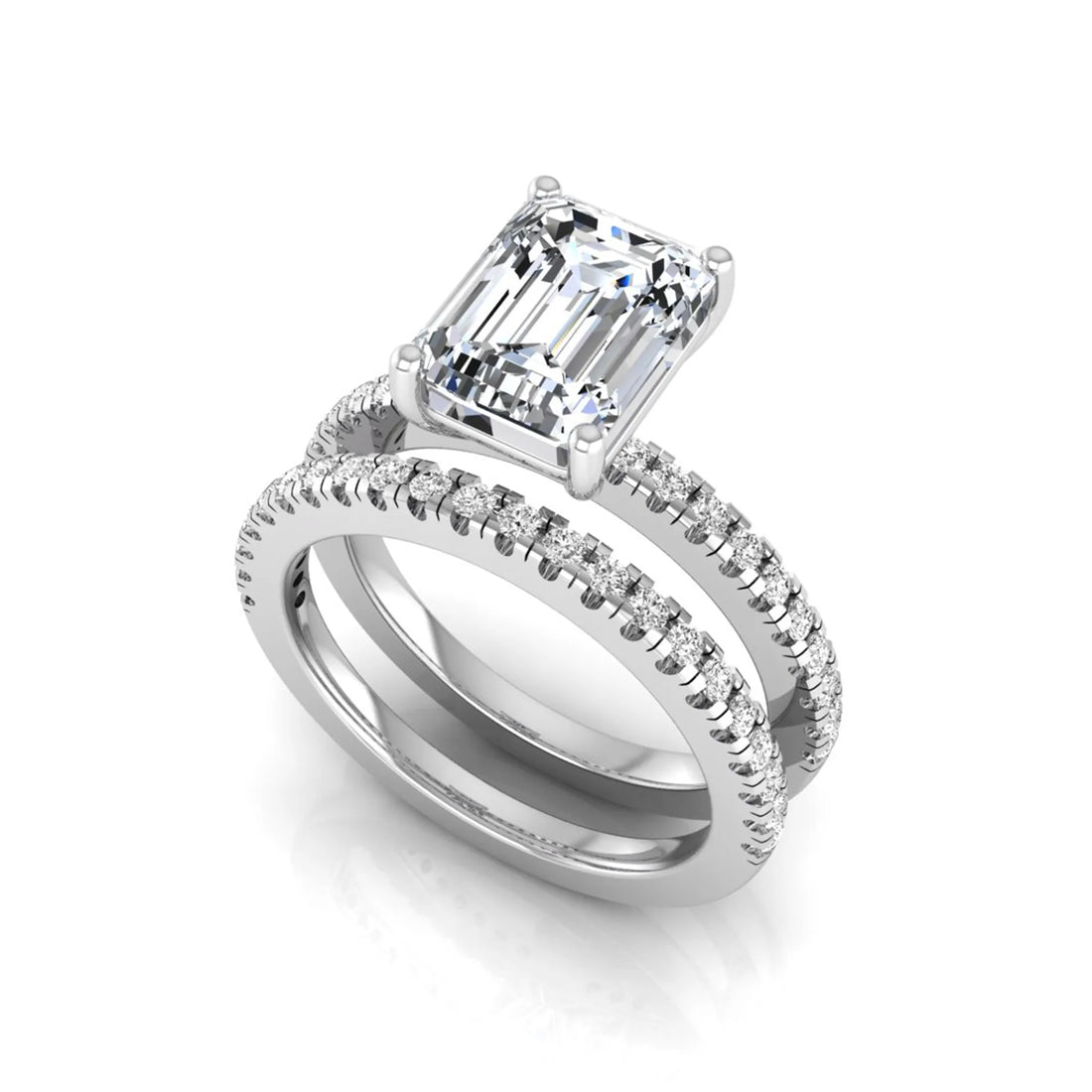 OctaPearl 2.5 ct Radiant Lab Grown Diamond Double Pavé Bridal Ring Set