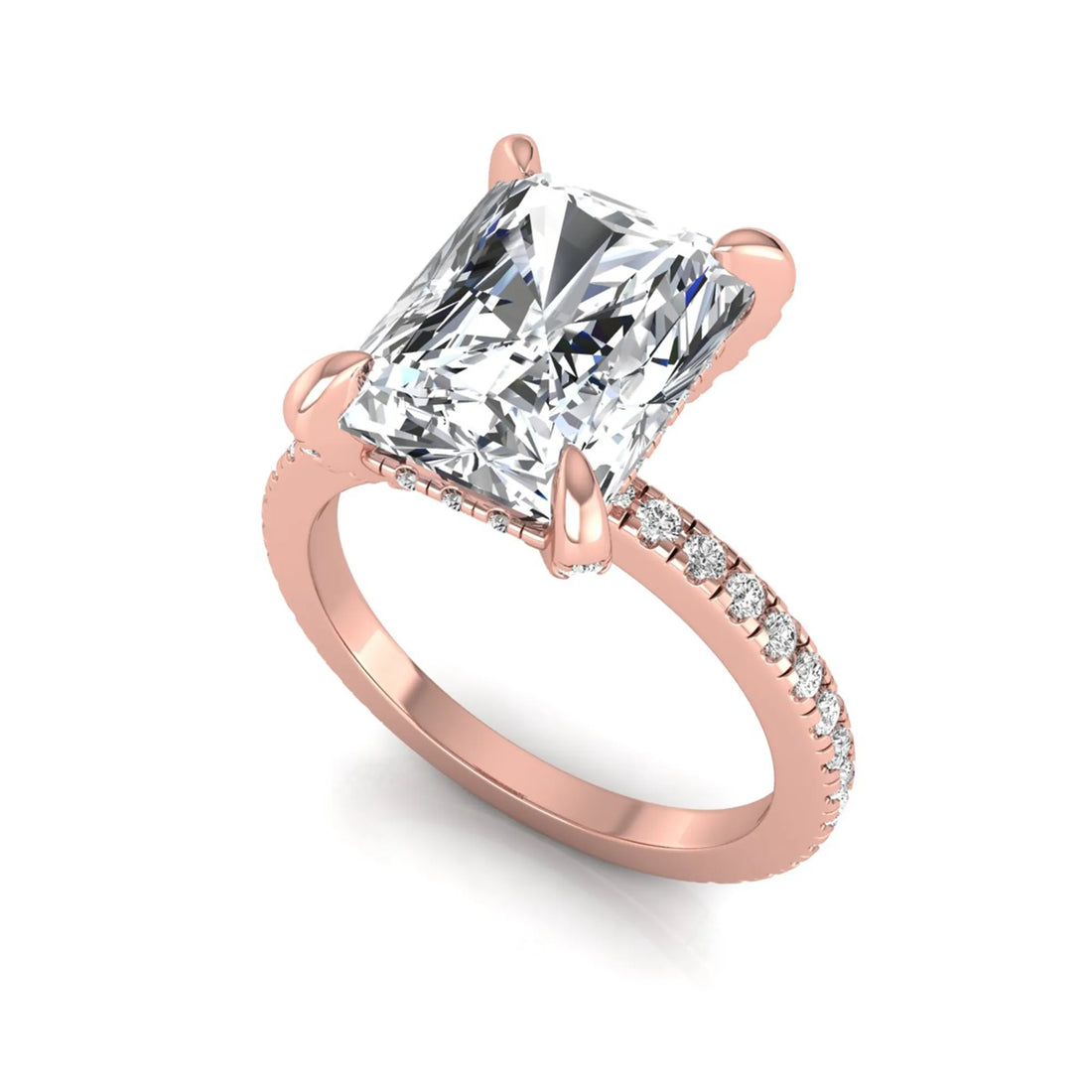 OctaPearl 2.5 ct Radiant Solitaire Lab Grown Diamond Hidden Halo Engagement Ring