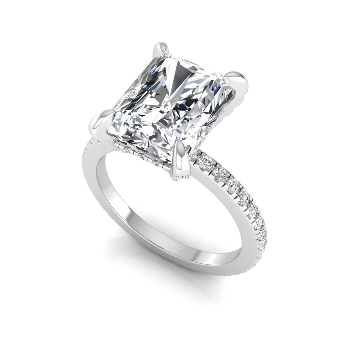 OctaPearl 2.5 ct Radiant Solitaire Lab Grown Diamond Hidden Halo Engagement Ring