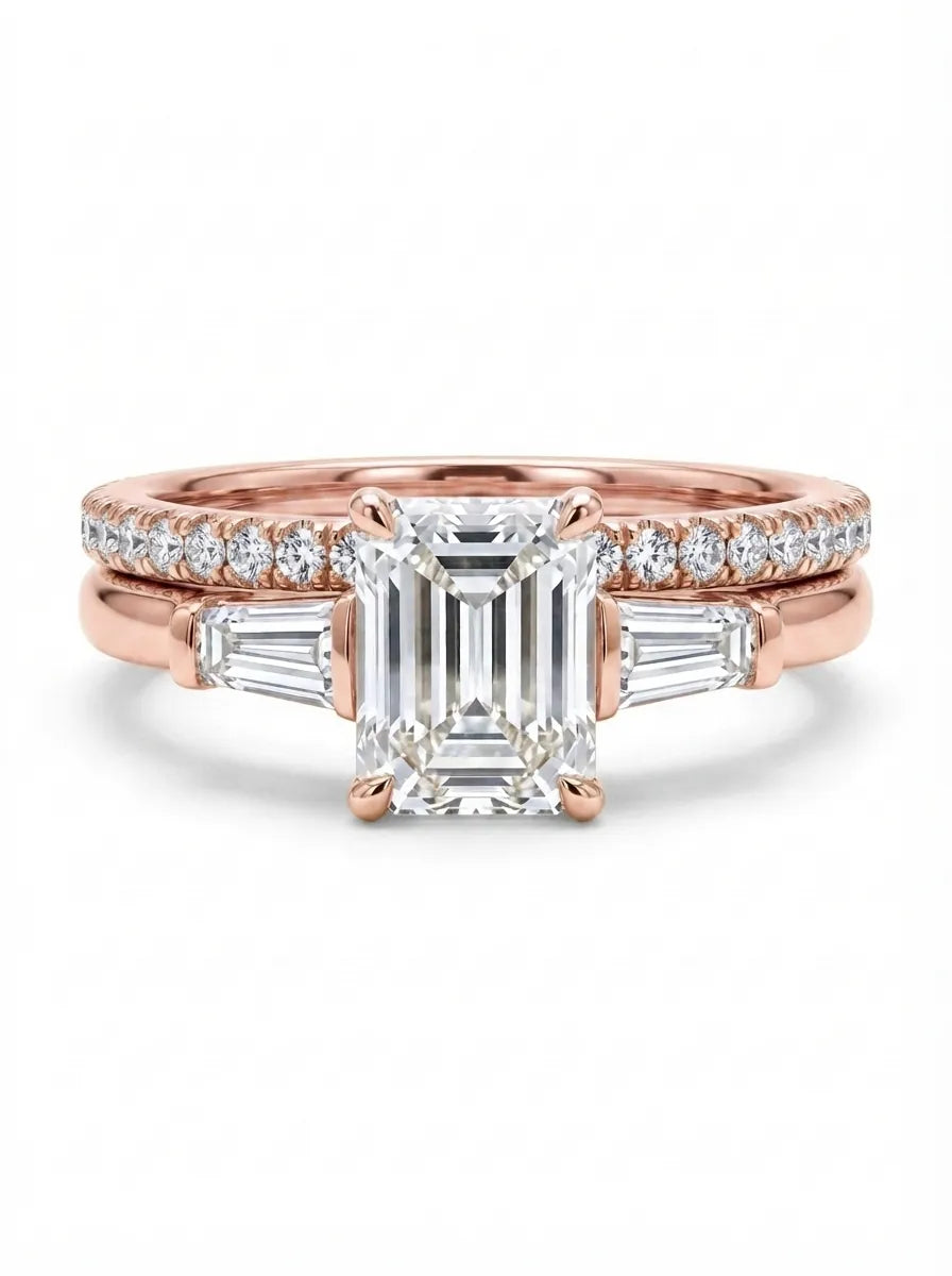 OctaPearl 1.5 ct Radiant Three Stone Lab Grown Diamond Pavé Wedding Bridal Ring Set