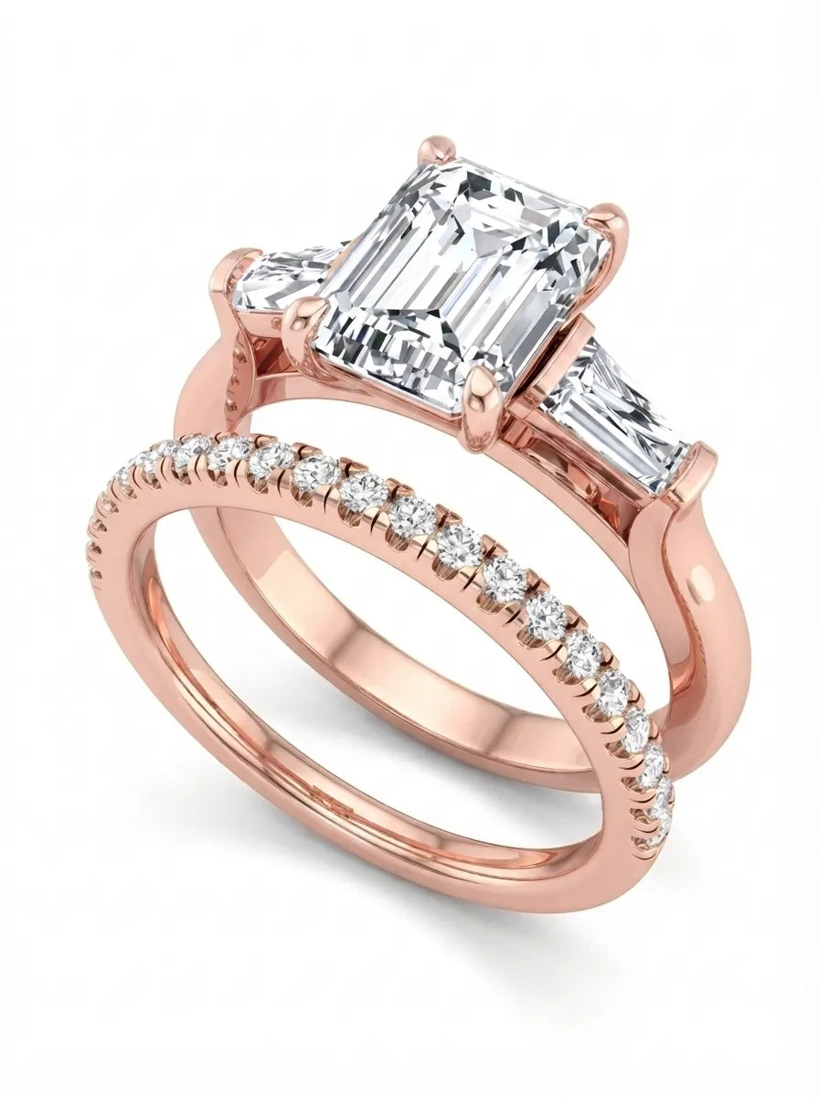 OctaPearl 1.5 ct Radiant Three Stone Lab Grown Diamond Pavé Wedding Bridal Ring Set