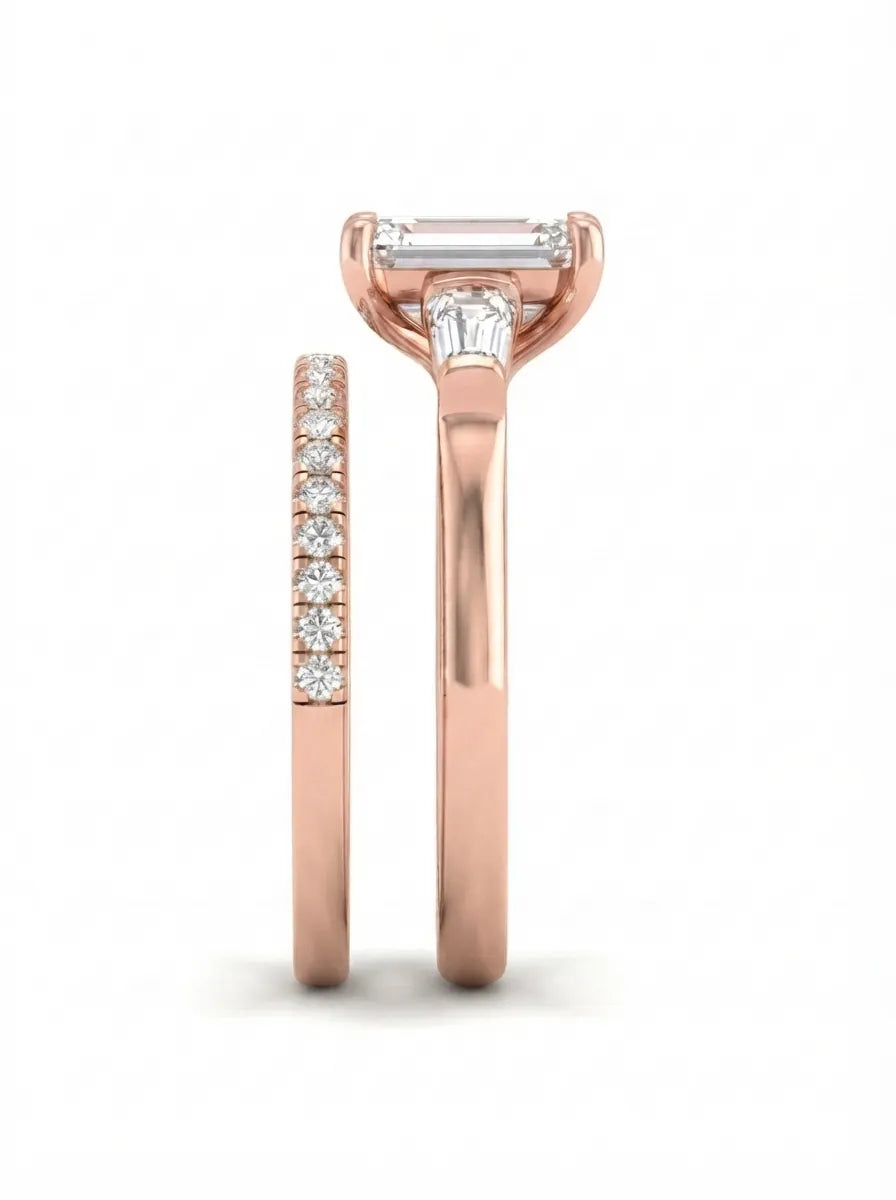 OctaPearl 1.5 ct Radiant Three Stone Lab Grown Diamond Pavé Wedding Bridal Ring Set