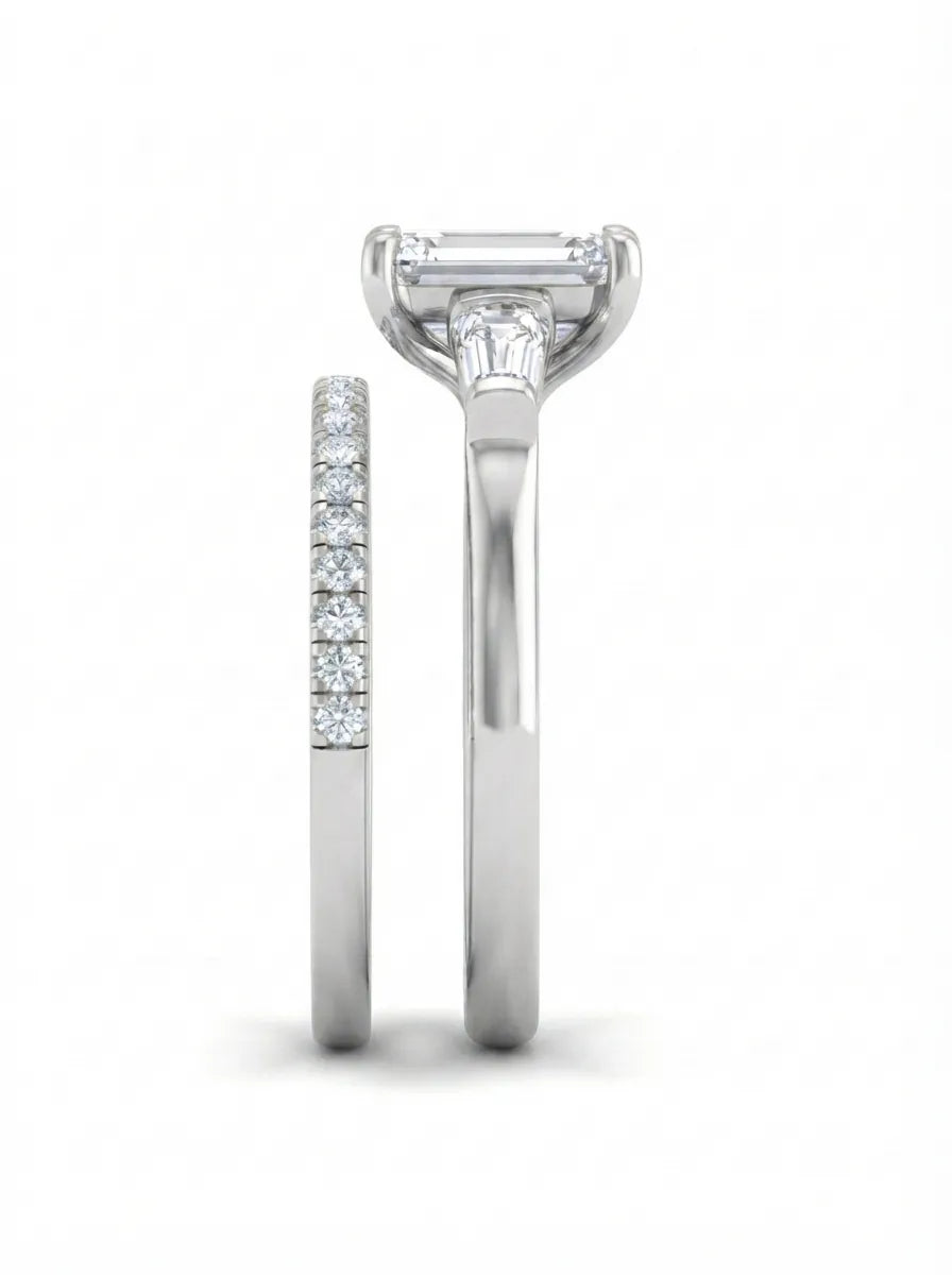 OctaPearl 1.5 ct Radiant Three Stone Lab Grown Diamond Pavé Wedding Bridal Ring Set