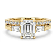 OctaPearl 1.5 ct Radiant Three Stone Lab Grown Diamond Pavé Wedding Bridal Ring Set