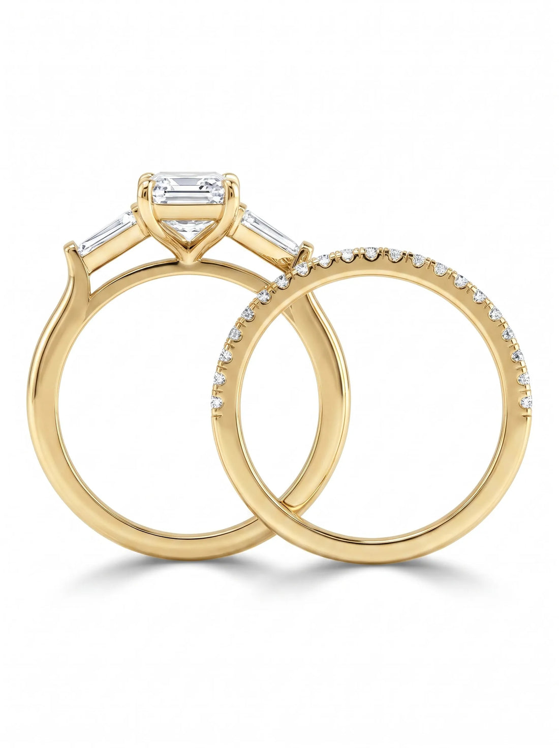 OctaPearl 1.5 ct Radiant Three Stone Lab Grown Diamond Pavé Wedding Bridal Ring Set