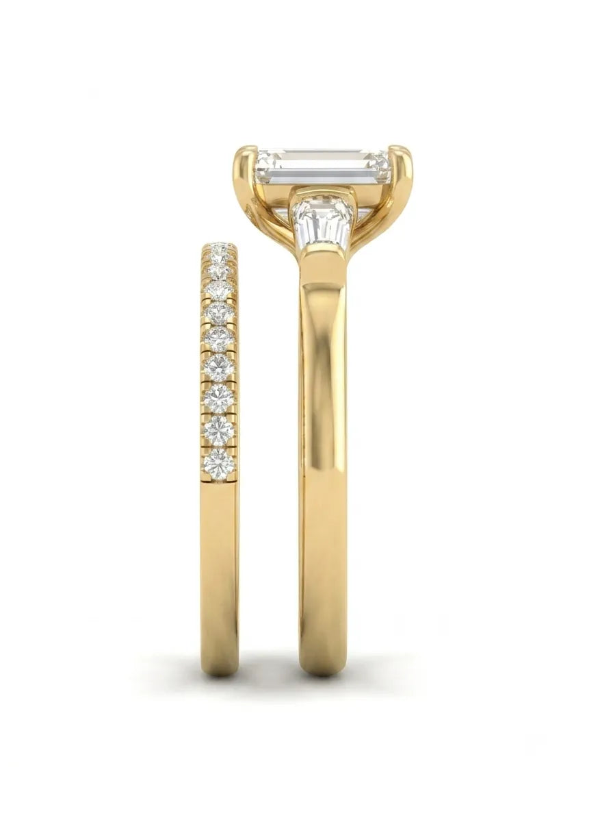OctaPearl 1.5 ct Radiant Three Stone Lab Grown Diamond Pavé Wedding Bridal Ring Set