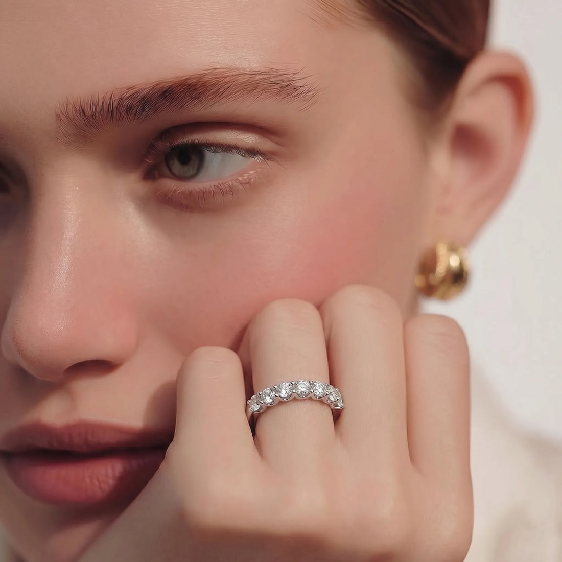 OctaPearl Classic Seven Stone Lab Grown Diamond Half Eternity Wedding Band